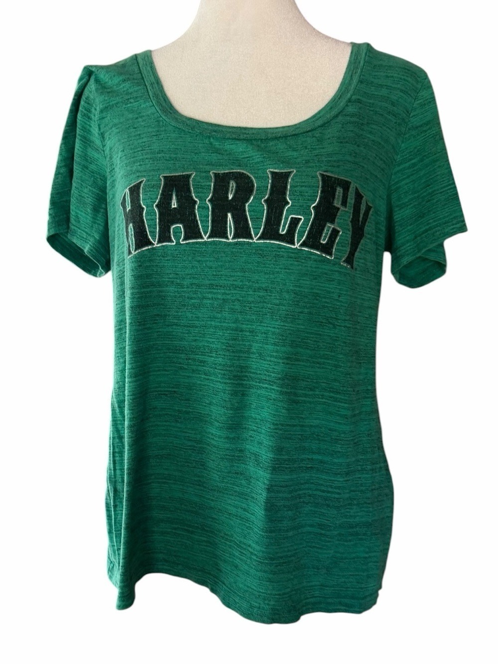 Harley Davidson Heathered Green Women’s Short Sleeve Scoop Neck Tee Shirt XL